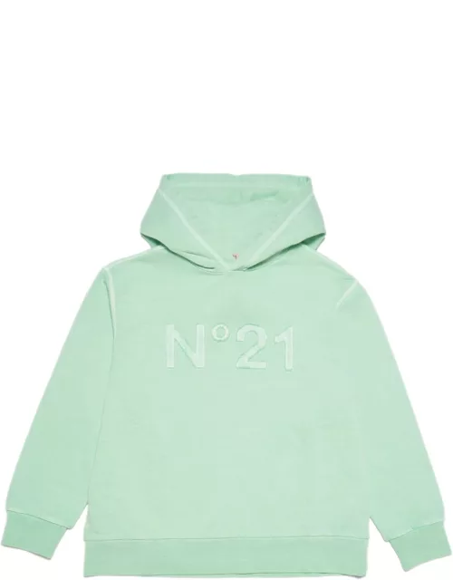 N.21 N21s165u Over Sweat-shirt N°21 Mint Green Vintage-effect Hooded Sweatshirt With Textured Logo