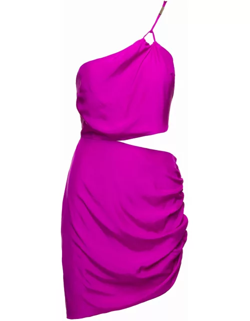 midori One-shoulder Mini Hot Pink Dress With Cut-out Detail In Silk Woman Gaug