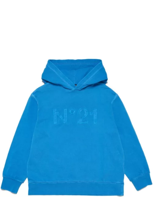 N.21 N21s165u Over Sweat-shirt N°21 Light Blue Vintage-effect Hooded Sweatshirt With Textured Logo