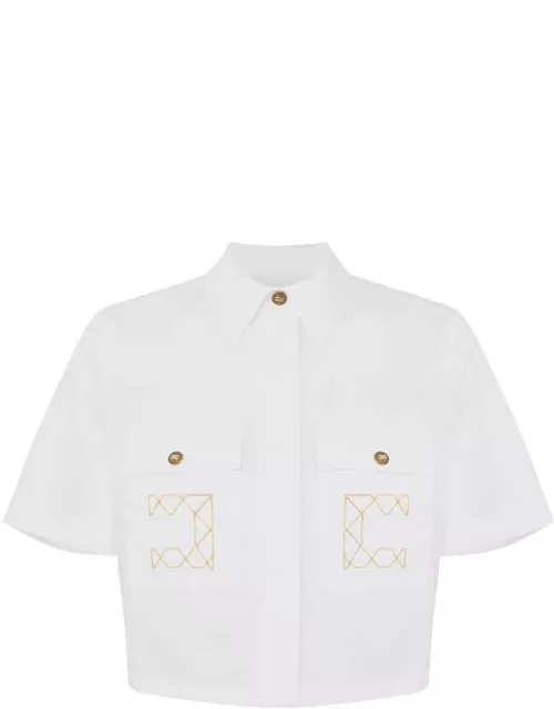 Elisabetta Franchi White Cropped Shirt With Logo