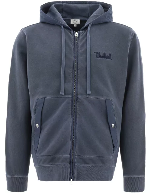 Woolrich Logo Embroidered Zipped Drawstring Hoodie