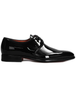 Santoni Isogram Lace Up Shoes In Black Patent Leather