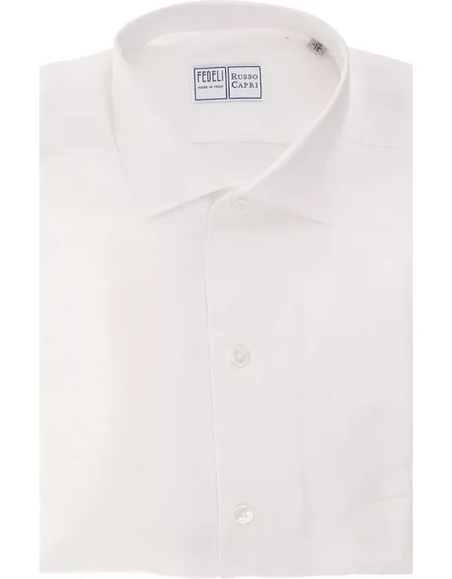 Fedeli Man Classic Shirt In Lightweight White Cotton