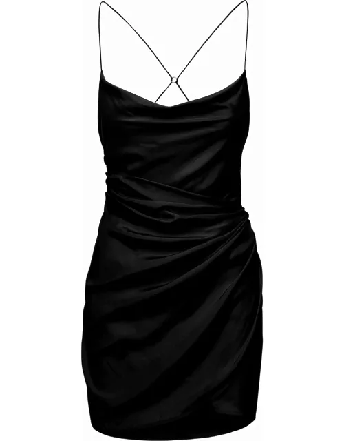 GAUGE81 shiroi Mini Black Dress With Draped Neckline In Silk Woman