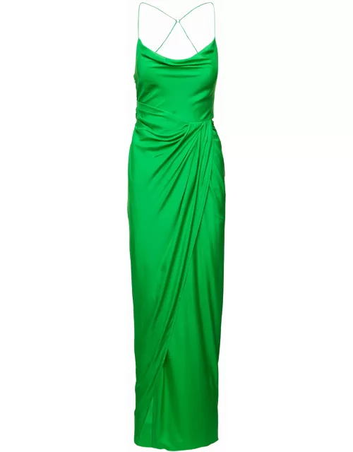 GAUGE81 shiroi Long Green Dress With Draped Neckline And Split In Silk Woman