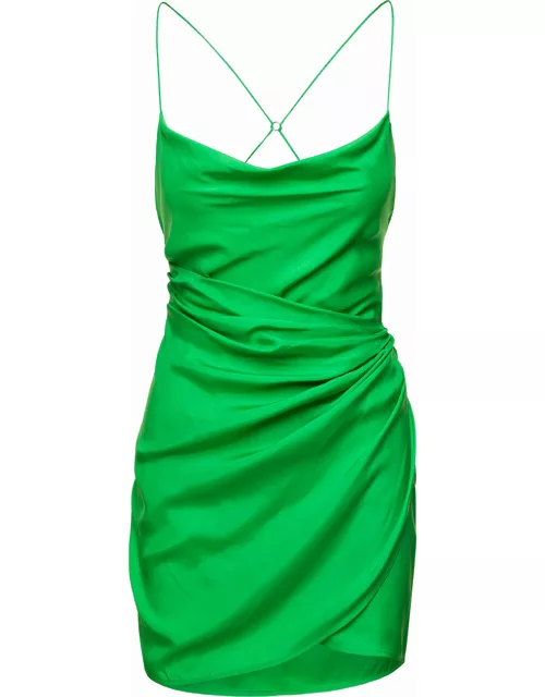 GAUGE81 shiroi Mini Green Dress With Draped Neckline In Silk Woman
