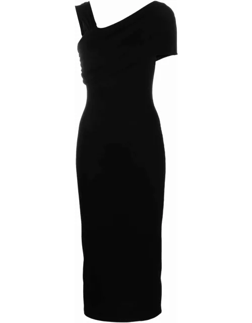 Federica Tosi Black Off-shoulder Fitted Midi Dres