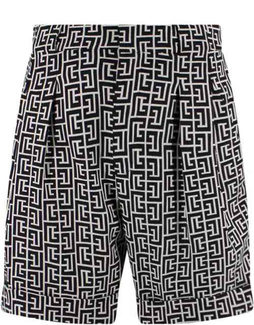 Balmain Wool Bermuda Shorts With Monogra