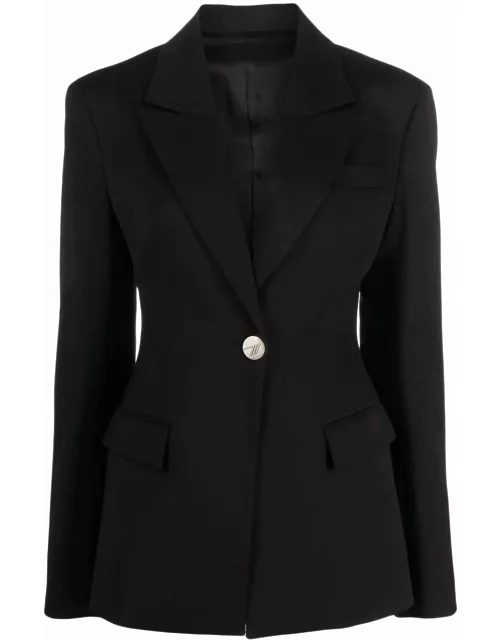 Single-breasted black blazer with logo button