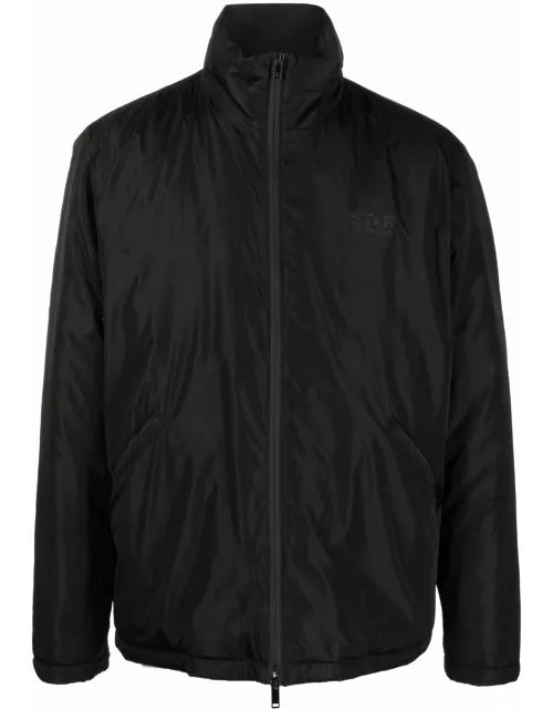 Black padded jacket with logo print
