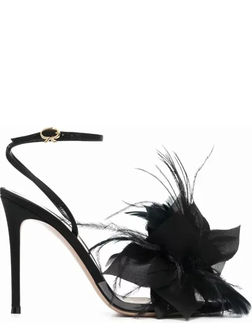 Black Ynez sandals embellished with feather
