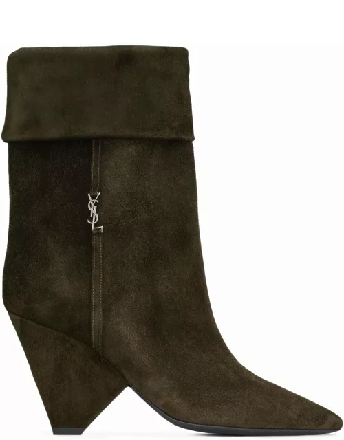 Niki brown suede boots with logo plaque