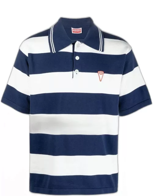 Striped polo shirt with blue and white print