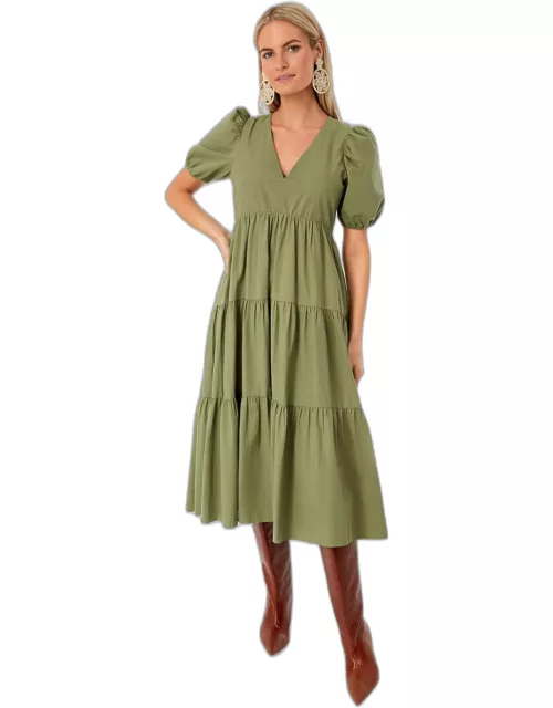 Green Tiered Penny Midi Dres