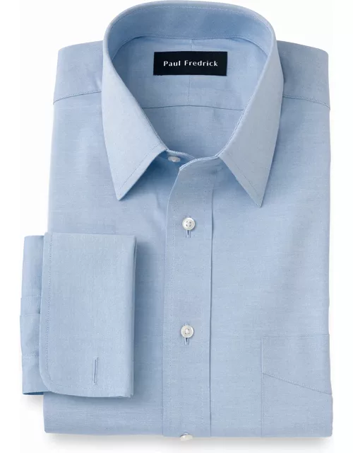 Pure Cotton Pinpoint Solid Color Straight Collar French Cuff Dress Shirt