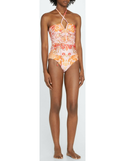 Violet Ruched Halter One-Piece Swimsuit