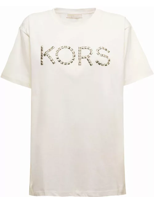 MICHAEL Michael Kors M Michael Kors Womans White Organic Cotton T-shirt With Studded Logo