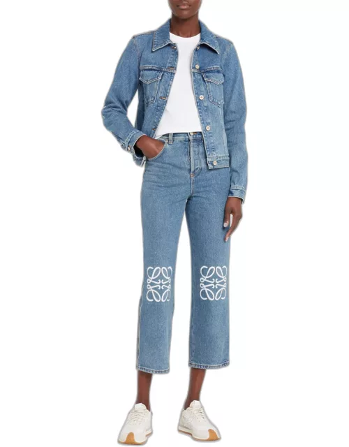 Anagram Embroidered Cropped Jean
