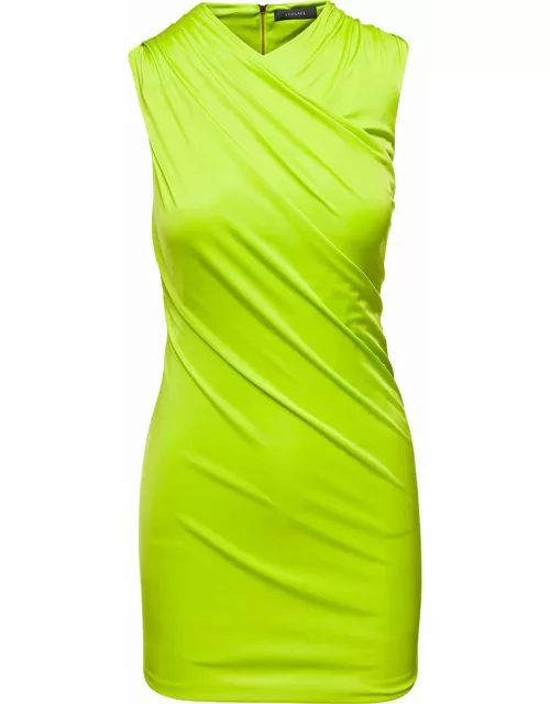 Versace Green Sleeveless Draped Mini Dress In Viscosa Woman