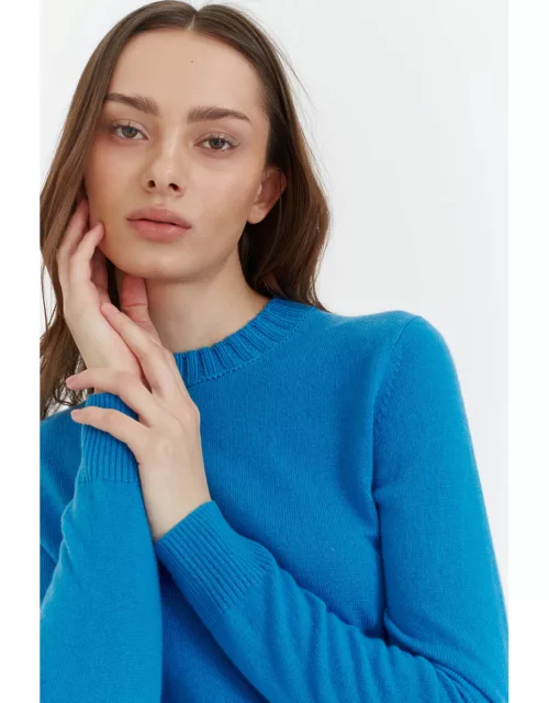 Denim-Blue Wool-Cashmere Cropped Sweater