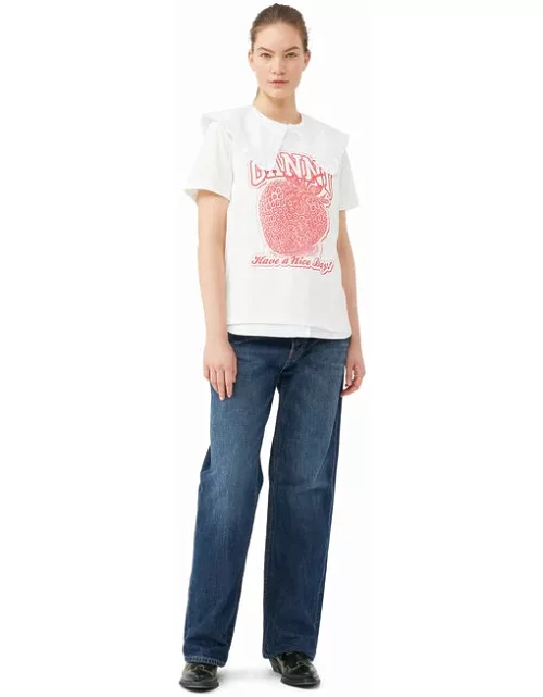 GANNI Short Sleeve Strawberry Relaxed T-shirt in White
