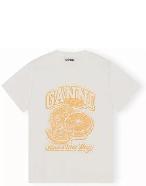 GANNI Short Sleeve Orange Relaxed T-shirt in White