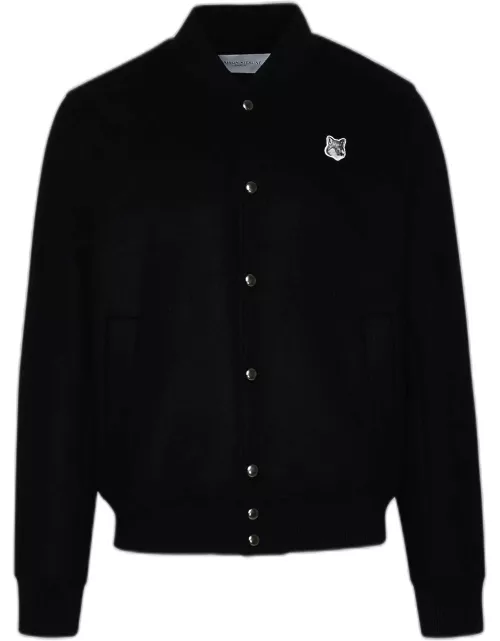 MAISON KITSUNÉ Black Wool Blend Teddy Bomber Jacket