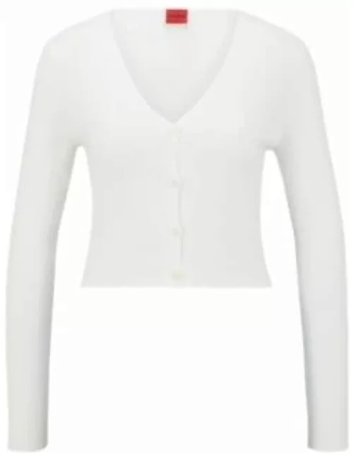 Slim-fit cropped cardigan with V neckline- White Women's Cardigan
