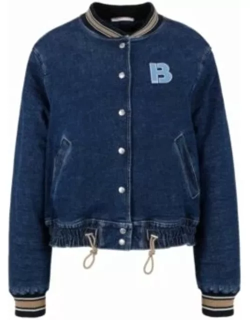Denim bomber jacket with 'B' patch- Blue Women'