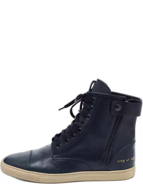 Common Projects Blue Leather Ankle Length Boot