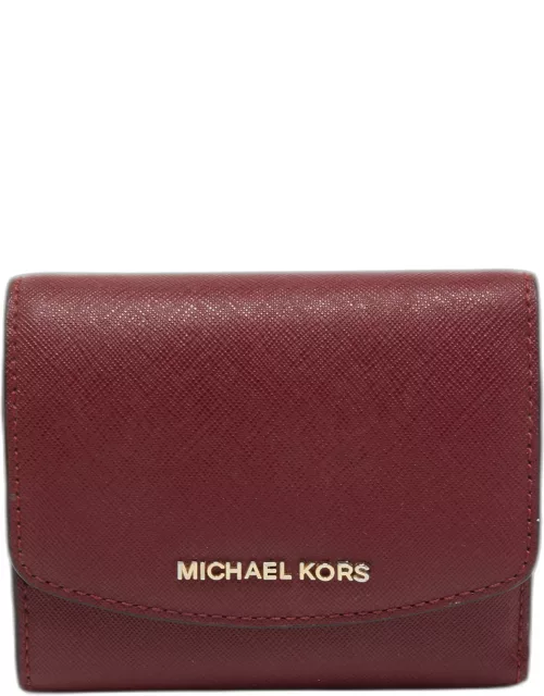 Michael Kors Burgundy Saffiano Leather Jet Set Trifold Wallet