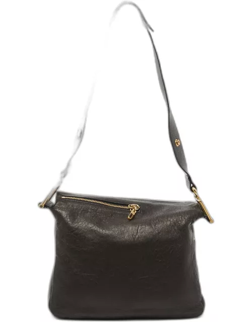 Chloe Black Leather Zip Messenger Bag