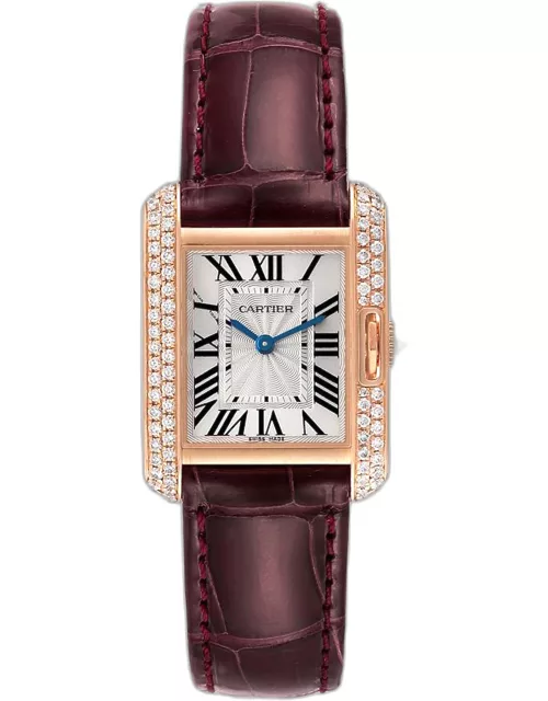 Cartier Silver 18k Rose Gold Tank Anglaise WT100013 Quartz Women's Wristwatch 23 m