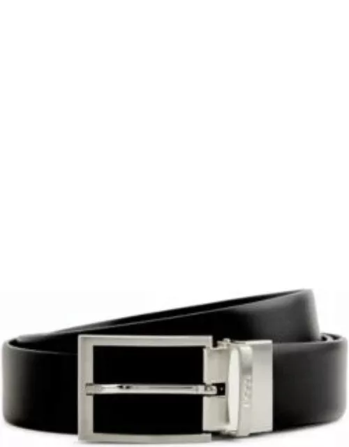 Reversible Italian-leather belt with logo keeper- Black Men's Business Belt