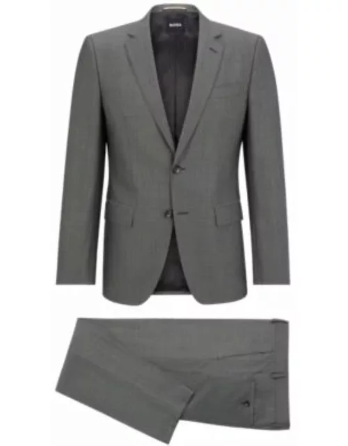 Slim-fit suit in wool, silk and stretch- Black Men's Business Suit
