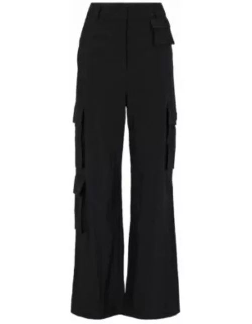Regular-fit wide-leg trousers with cargo pockets- Black Women'