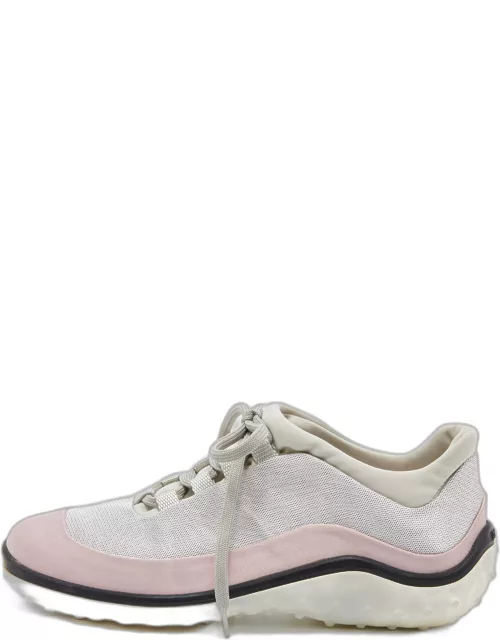 Miu Miu Pink/Grey Satin and Fabric Low Top Sneaker