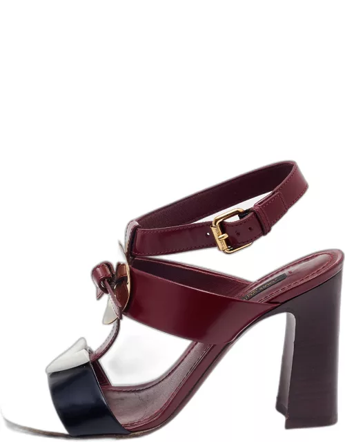 Louis Vuitton Burgundy/Black Leather Ankle Strap Sandal