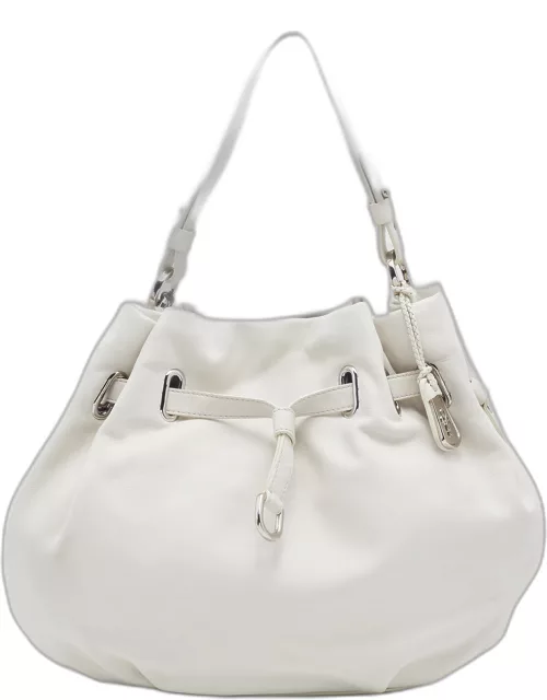 Cole Haan White Leather Drawstring Bucket Bag