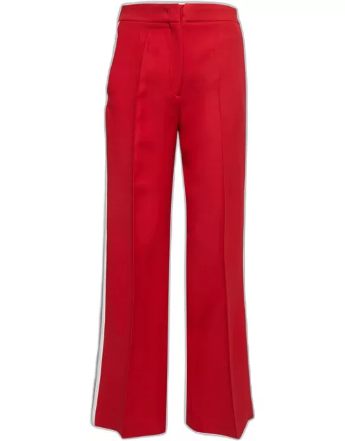 Fendi Red Wool Crepe Side Stripe Detail Wide-Leg Trousers