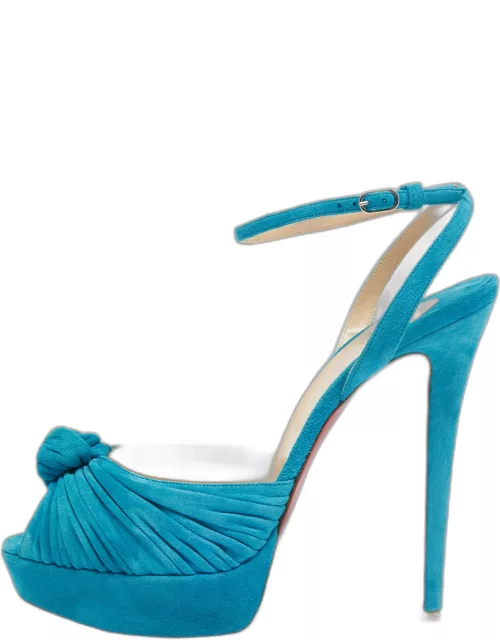 Christian Louboutin Blue Knotted Suede Greissimo Ankle Strap Sandal