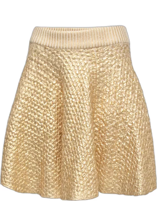 Valentino Gold Coated Wool Knit Skirt