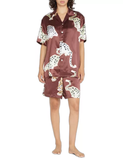 Emeli Luxo Leopard-Print Silk Pajama Set