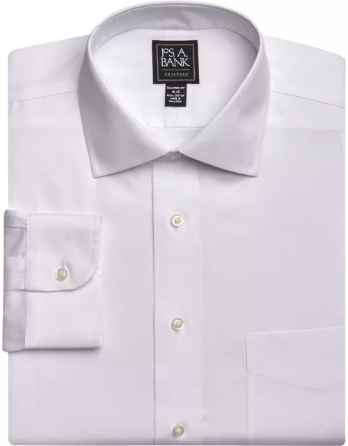 JoS. A. Bank Big & Tall Men's Traveler Collection Tailored Fit Spread Collar Dress Shirt , White, 18x36 Tal