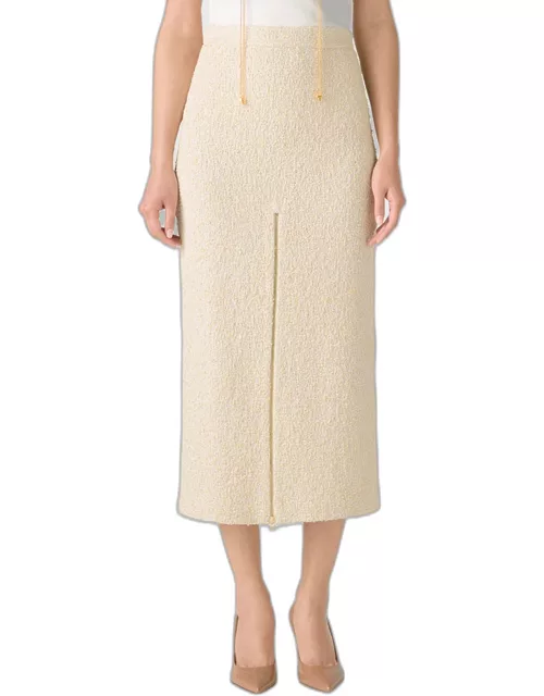 Boucle Tweed Midi Skirt w/ Front Slit Zipper