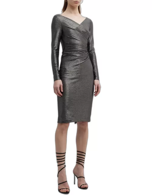 Draped Mirrorball Stretch Long-Sleeve Dres