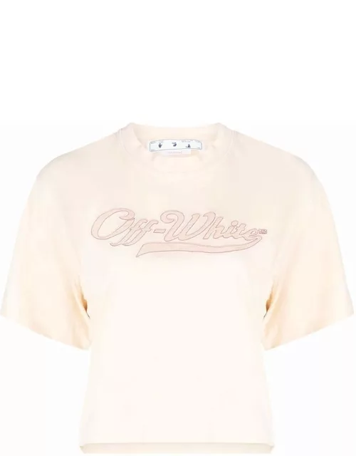 Off-White logo-embroidered cropped T-shirt
