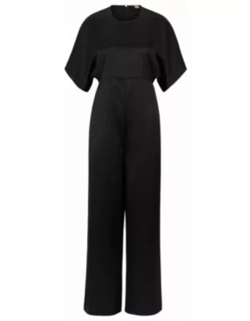 Short-sleeved slim-fit jumpsuit in satin- Black Women's Business Dresse