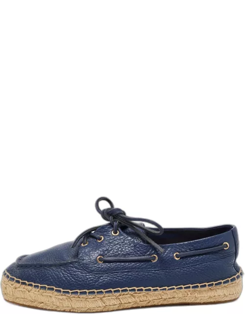 Tory Burch Navy Blue Leather Lace Up Espadrille Flat