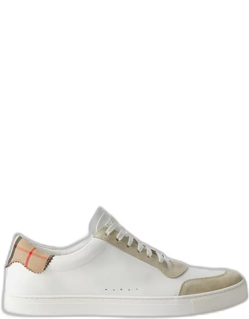 Men's Check Panel Leather Low-Top Sneaker
